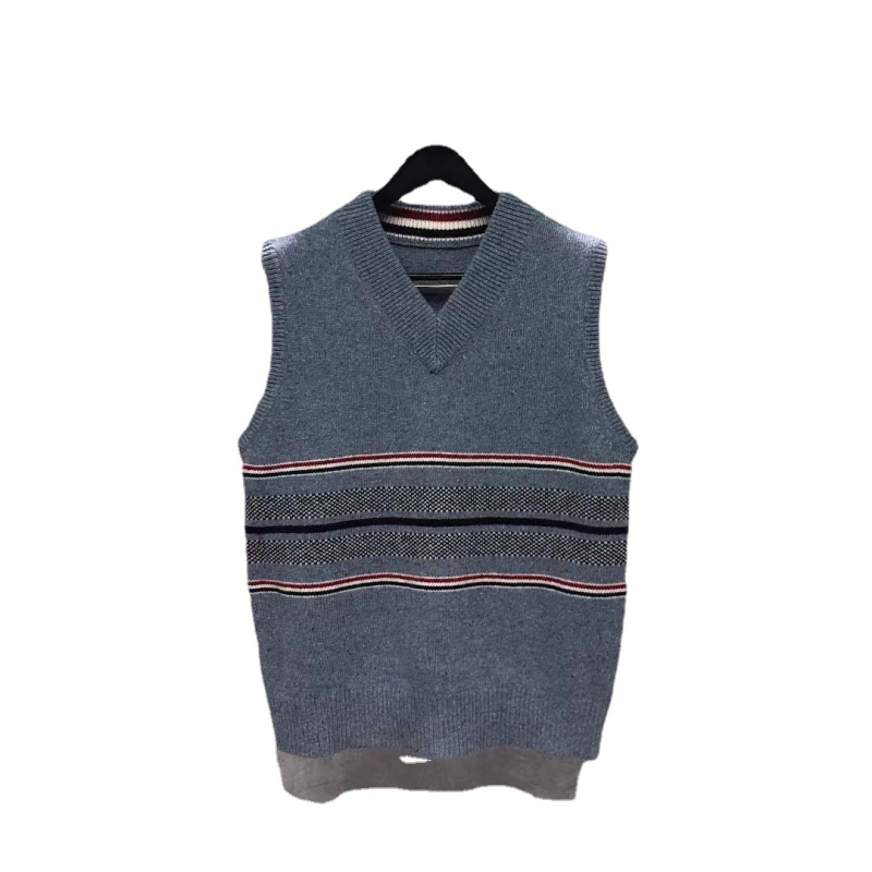 Zimska prugasta pleteni vest, bez rukava, kvadratni izrez, široka silueta, 100% vuna, unisex