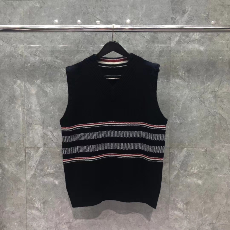 Zimska prugasta pleteni vest, bez rukava, kvadratni izrez, široka silueta, 100% vuna, unisex