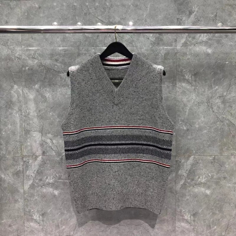 Zimska prugasta pleteni vest, bez rukava, kvadratni izrez, široka silueta, 100% vuna, unisex