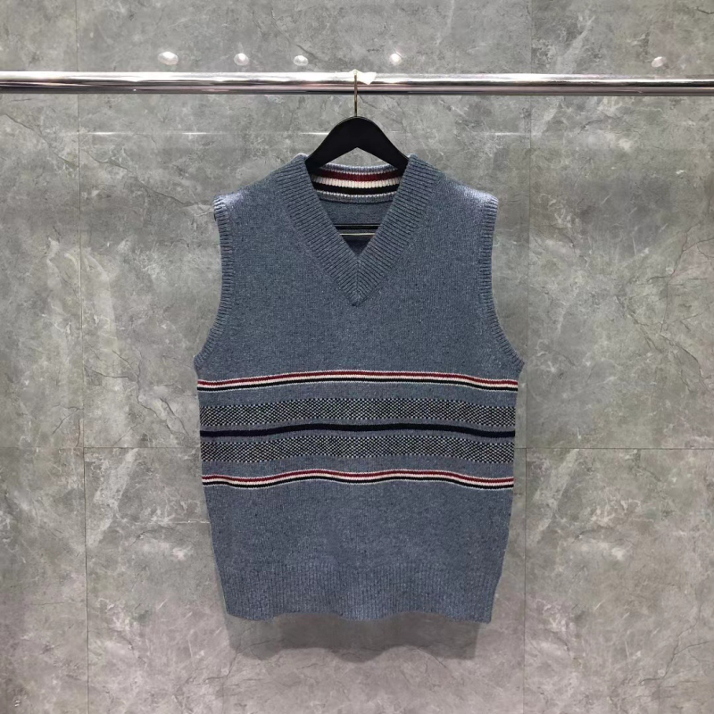 Zimska prugasta pleteni vest, bez rukava, kvadratni izrez, široka silueta, 100% vuna, unisex
