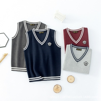 Dječji pleteni prsluk s V-izrezom, pamuk, prugasti, pulover stil