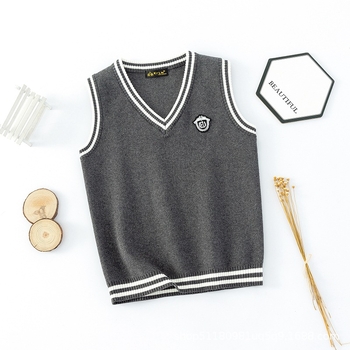 Dječji pleteni prsluk s V-izrezom, pamuk, prugasti, pulover stil