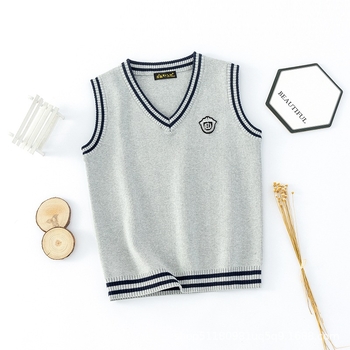 Dječji pleteni prsluk s V-izrezom, pamuk, prugasti, pulover stil