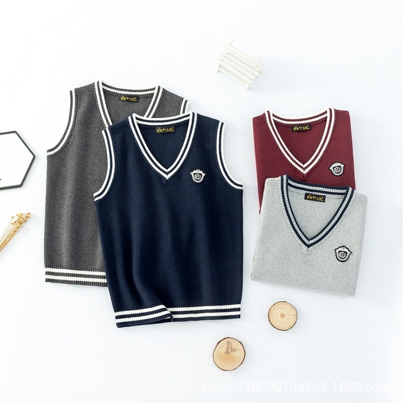 Dječji pleteni prsluk s V-izrezom, pamuk, prugasti, pulover stil