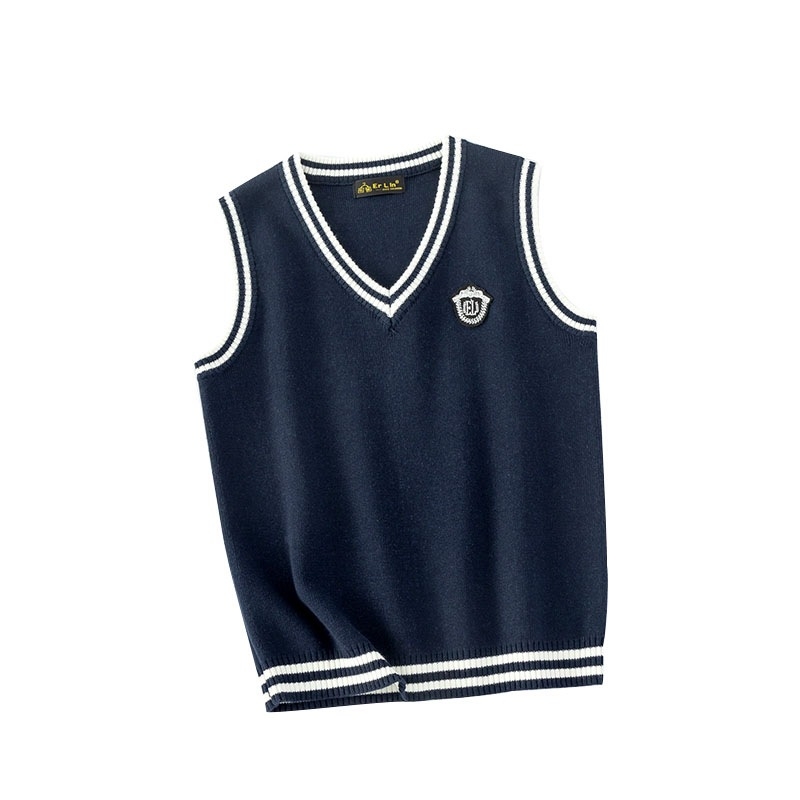 Dječji pleteni prsluk s V-izrezom, pamuk, prugasti, pulover stil