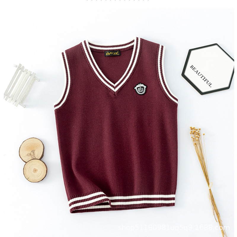 Dječji pleteni prsluk s V-izrezom, pamuk, prugasti, pulover stil