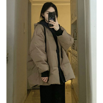 Дамско памучно яке с качулка от chenille, свободна кройка, зимна топлина