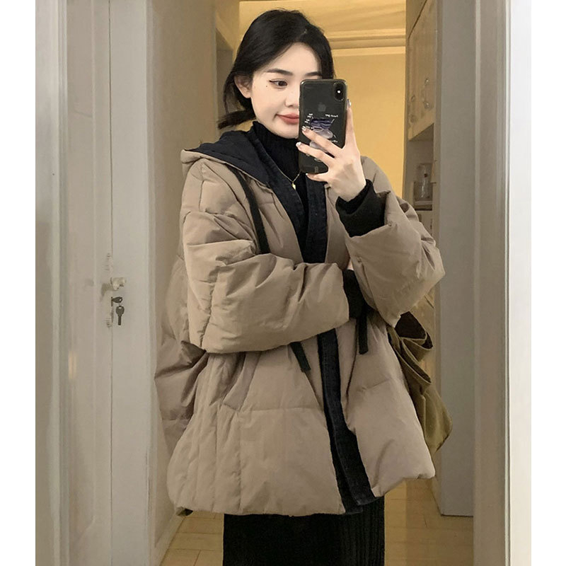 Дамско памучно яке с качулка от chenille, свободна кройка, зимна топлина