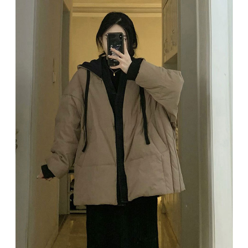 Дамско памучно яке с качулка от chenille, свободна кройка, зимна топлина