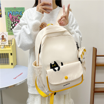 Unisex platnena školska torba — velika kapacità, prozračna i vodootporna, s jastučićem zraka na naramenicama, karikatura uzorak, podstava od poliesteru