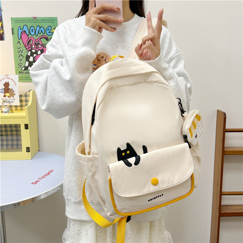 Unisex platnena školska torba — velika kapacità, prozračna i vodootporna, s jastučićem zraka na naramenicama, karikatura uzorak, podstava od poliesteru