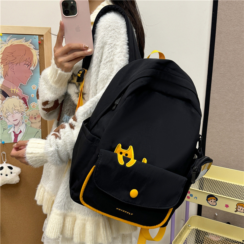 Unisex platnena školska torba — velika kapacità, prozračna i vodootporna, s jastučićem zraka na naramenicama, karikatura uzorak, podstava od poliesteru