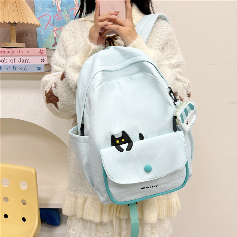 Unisex platnena školska torba — velika kapacità, prozračna i vodootporna, s jastučićem zraka na naramenicama, karikatura uzorak, podstava od poliesteru