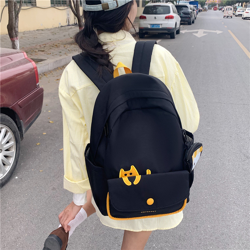 Unisex platnena školska torba — velika kapacità, prozračna i vodootporna, s jastučićem zraka na naramenicama, karikatura uzorak, podstava od poliesteru