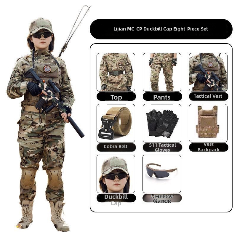 Detský kamuflážny overal pre vojenskú prípravu – syntetická zmes vlákien, vodeodolný, vetruodolný, maskovací vzor, jeseň, unisex