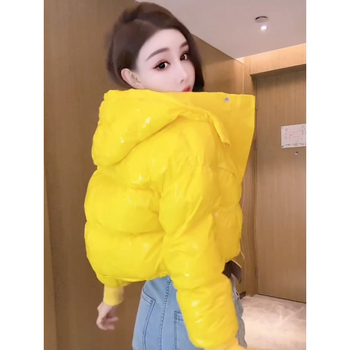 Дамско късо глянцово пухено яке с качулка, ултра къс модел А-образна кройка, без ръкави, пълнеж от коприна и памук