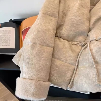 Novo žensko pamuk prešiven kaput s užim strukom, kineski stil, zima, plus veličina, retro dojam, s odvojivim krznenim ovratnikom