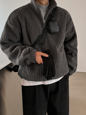 Kaput s punjenjem od poliester vlakana, korejskog stila, široka silueta, prednji zatvarač, stojeći ovratnik