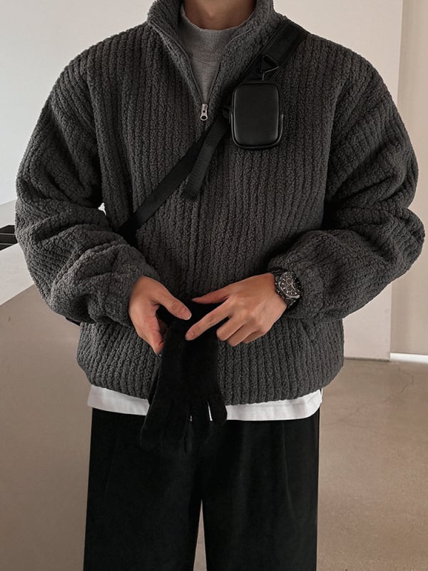 Kaput s punjenjem od poliester vlakana, korejskog stila, široka silueta, prednji zatvarač, stojeći ovratnik