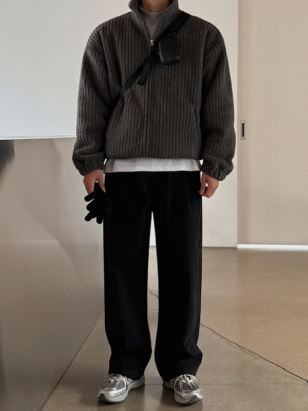 Kaput s punjenjem od poliester vlakana, korejskog stila, široka silueta, prednji zatvarač, stojeći ovratnik