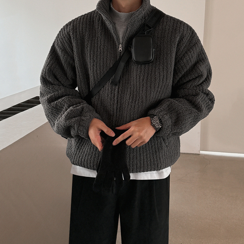 Kaput s punjenjem od poliester vlakana, korejskog stila, široka silueta, prednji zatvarač, stojeći ovratnik