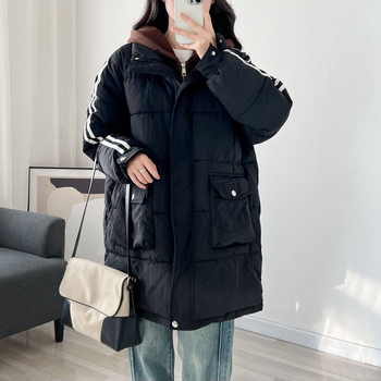 Дълго качулково палто от полиестер с пълнеж от пух и памук, корейски стил, зимна колекция 2023