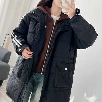 Дълго качулково палто от полиестер с пълнеж от пух и памук, корейски стил, зимна колекция 2023