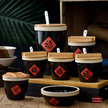 Керамична кутия за подправки със лъжичка и капак, стилна и креативна, за ресторанти, за сухи подправки