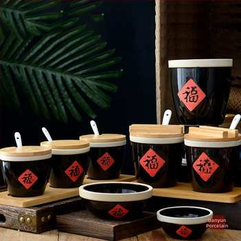 Керамична кутия за подправки със лъжичка и капак, стилна и креативна, за ресторанти, за сухи подправки