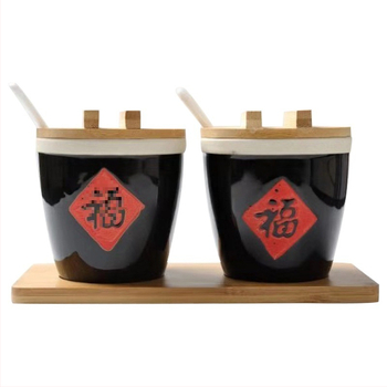 Керамична кутия за подправки със лъжичка и капак, стилна и креативна, за ресторанти, за сухи подправки