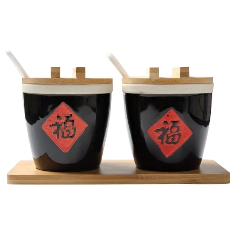 Керамична кутия за подправки със лъжичка и капак, стилна и креативна, за ресторанти, за сухи подправки