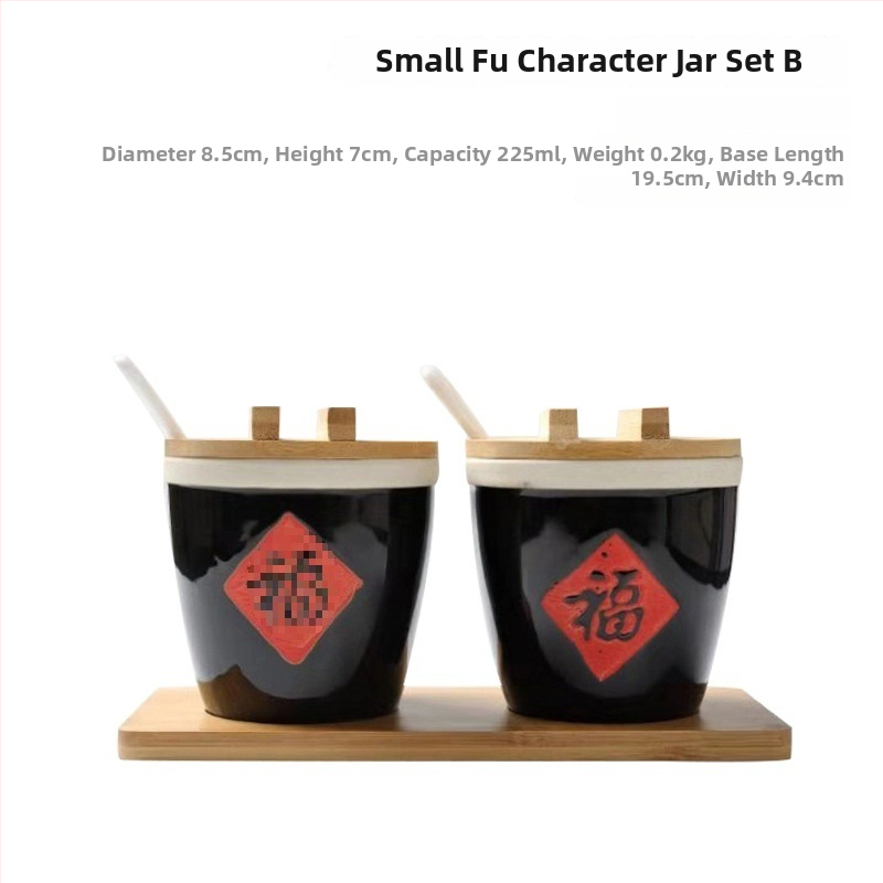 Керамична кутия за подправки със лъжичка и капак, стилна и креативна, за ресторанти, за сухи подправки