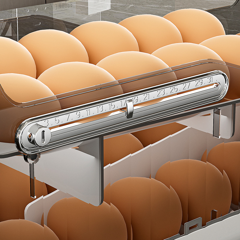 Κουτί αποθήκευσης αυγών με συρόμενο συρτάρι και διπλού επιπέδου ράγα αυγών για την πλευρική πόρτα του ψυγείου – Minimalist, PP+PET