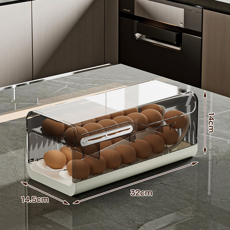 Κουτί αποθήκευσης αυγών με συρόμενο συρτάρι και διπλού επιπέδου ράγα αυγών για την πλευρική πόρτα του ψυγείου – Minimalist, PP+PET