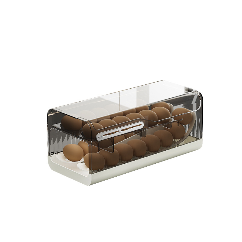 Κουτί αποθήκευσης αυγών με συρόμενο συρτάρι και διπλού επιπέδου ράγα αυγών για την πλευρική πόρτα του ψυγείου – Minimalist, PP+PET
