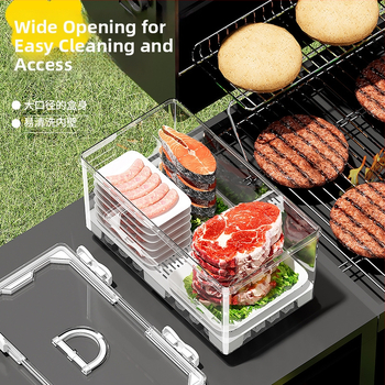 Prenosná krabička na potraviny – skladovanie a udržiavanie čerstvosti (Materiál: potravinárska plast; Funkcie: prenosné, skladovanie, udržiavanie čerstvosti)