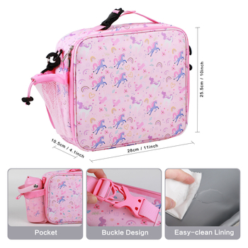 Set plastičnih kutija za ručak s izoliranom torbom, kvadratna jednoslojna kutija, uključuje čašu vode, sladak crtani stil, za učenike