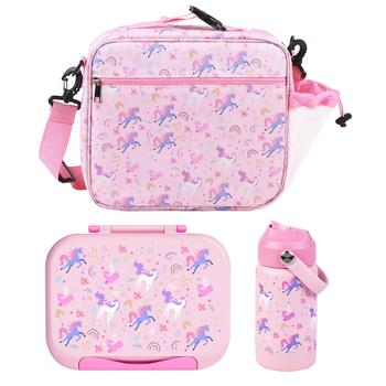 Set plastičnih kutija za ručak s izoliranom torbom, kvadratna jednoslojna kutija, uključuje čašu vode, sladak crtani stil, za učenike