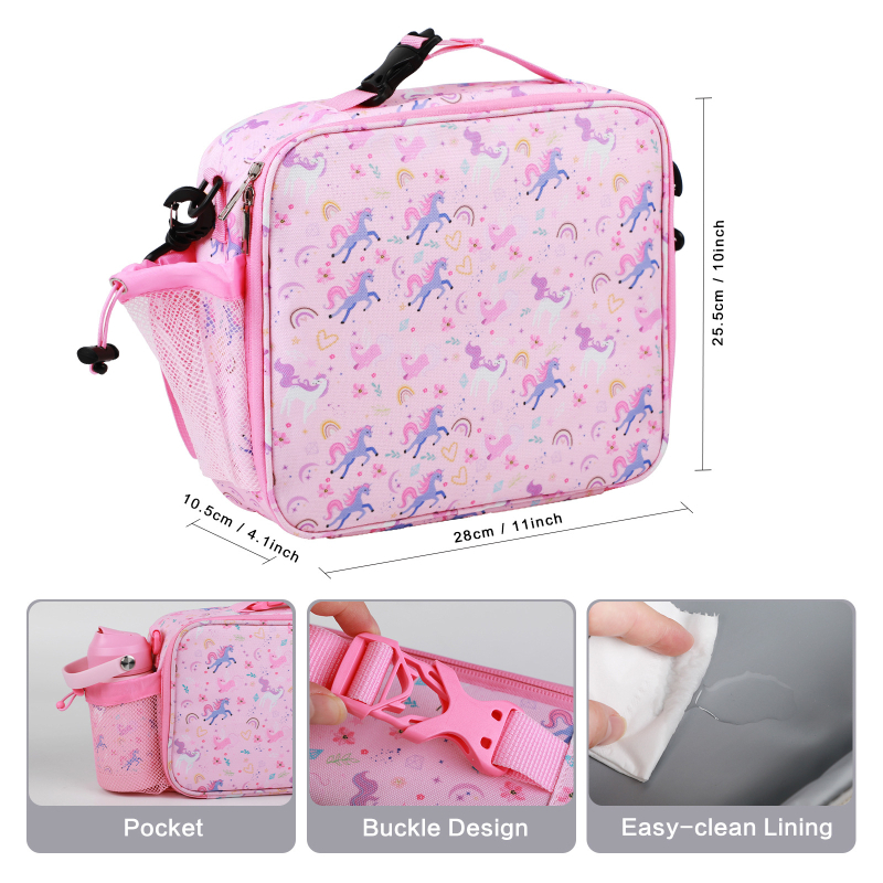 Set plastičnih kutija za ručak s izoliranom torbom, kvadratna jednoslojna kutija, uključuje čašu vode, sladak crtani stil, za učenike