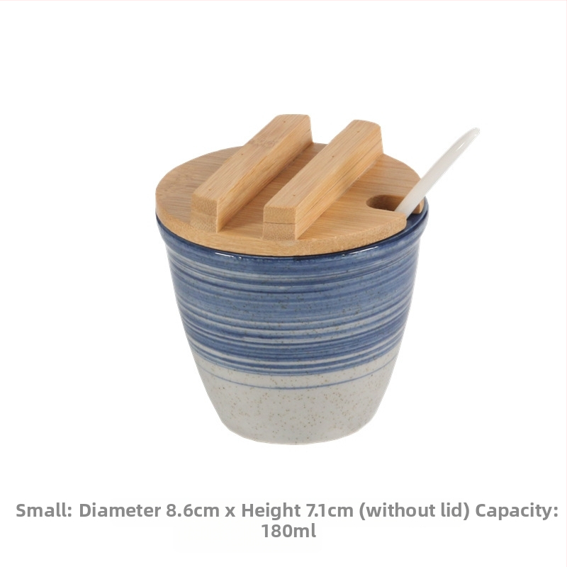 Керамичен релефен комплект бурканчета за подправки с капаци и отворено горло, японски стил, сол и пипер