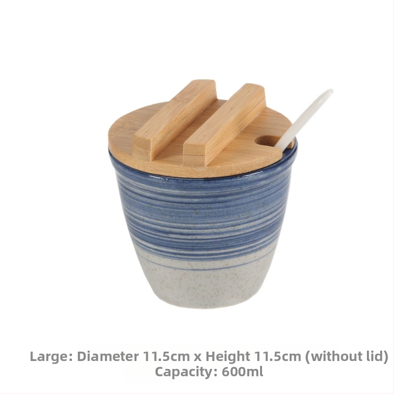 Керамичен релефен комплект бурканчета за подправки с капаци и отворено горло, японски стил, сол и пипер