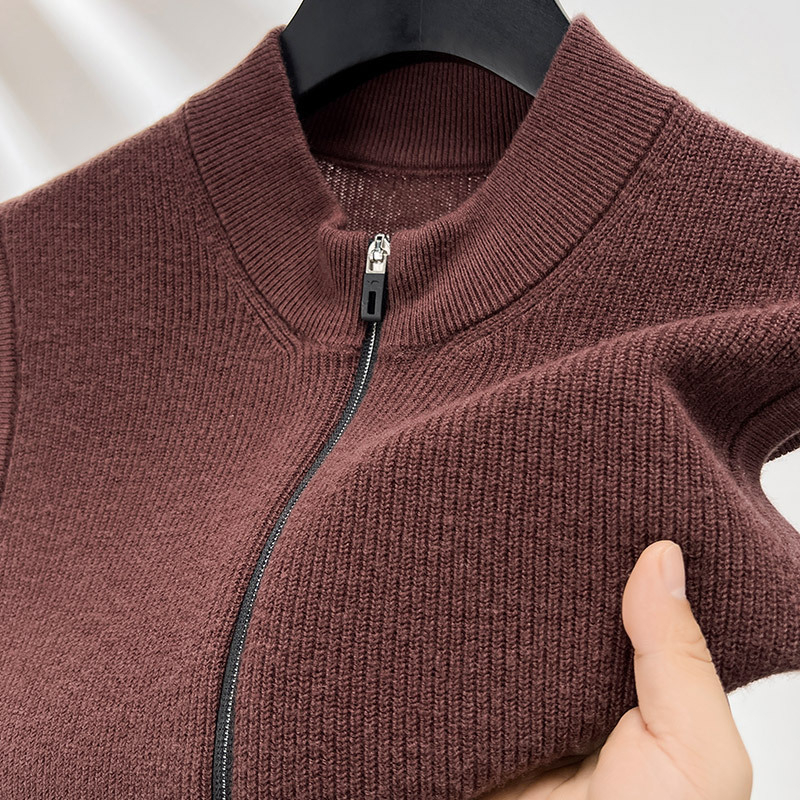 Veste bărbătească din lână 100%, groasă, cu fermoar, guler înalt, croială lejeră