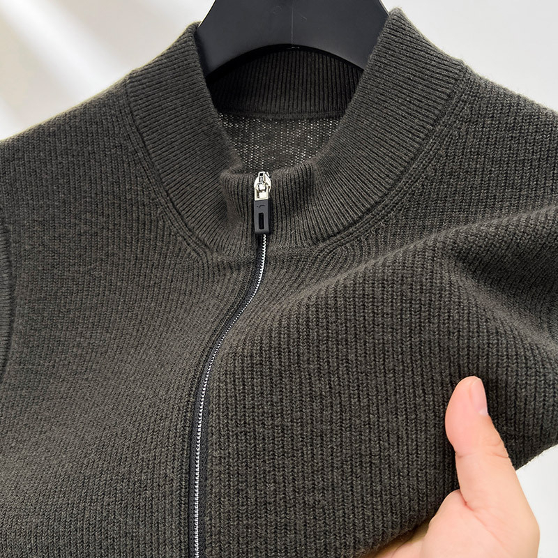 Veste bărbătească din lână 100%, groasă, cu fermoar, guler înalt, croială lejeră