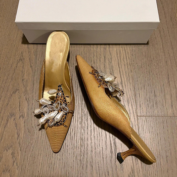 Ženske mule s oštrim vrhom, ljetne vanjske cipele, francuski stil, gornji dio od mikrovlakna, Baotou kategorija