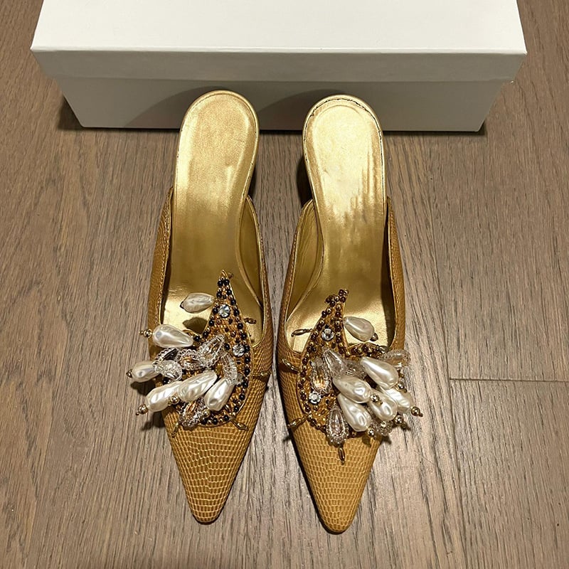 Ženske mule s oštrim vrhom, ljetne vanjske cipele, francuski stil, gornji dio od mikrovlakna, Baotou kategorija