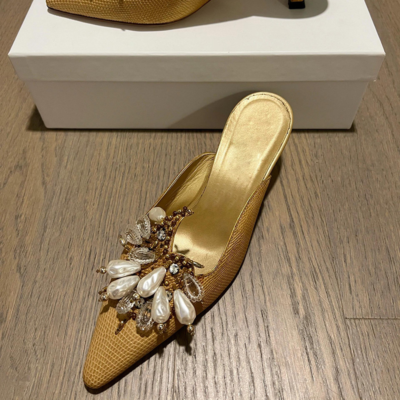 Ženske mule s oštrim vrhom, ljetne vanjske cipele, francuski stil, gornji dio od mikrovlakna, Baotou kategorija