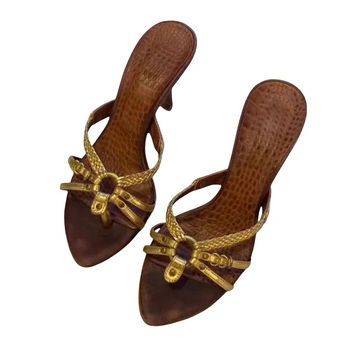 Sandale stiletto cu deget deschis, stil retro, curele croșetate încrucișate, PU partea superioară, talpă din cauciuc, vârf rotund - Primăvara 2025