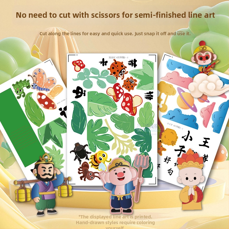 Karta na odporúčanie dobrých kníh - polovične hotový šablón na maľovanie, ručne vyrobené, štyri známe vzdelávacie ilustrované knihy