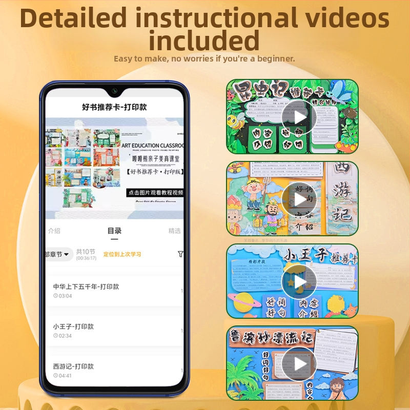 Karta na odporúčanie dobrých kníh - polovične hotový šablón na maľovanie, ručne vyrobené, štyri známe vzdelávacie ilustrované knihy