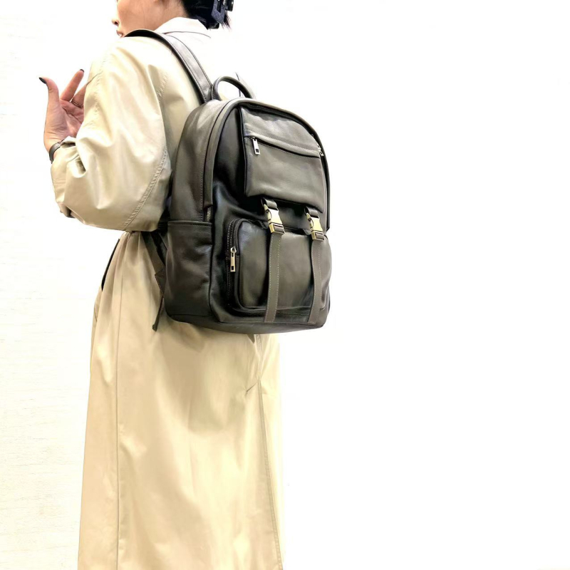 Ruksak od prave kože – prvi sloj teleće kože – unisex, velik kapacitet za putovanja, gradski minimalistički stil s japanskim prizvukom, pogodan za 16-inčni laptop